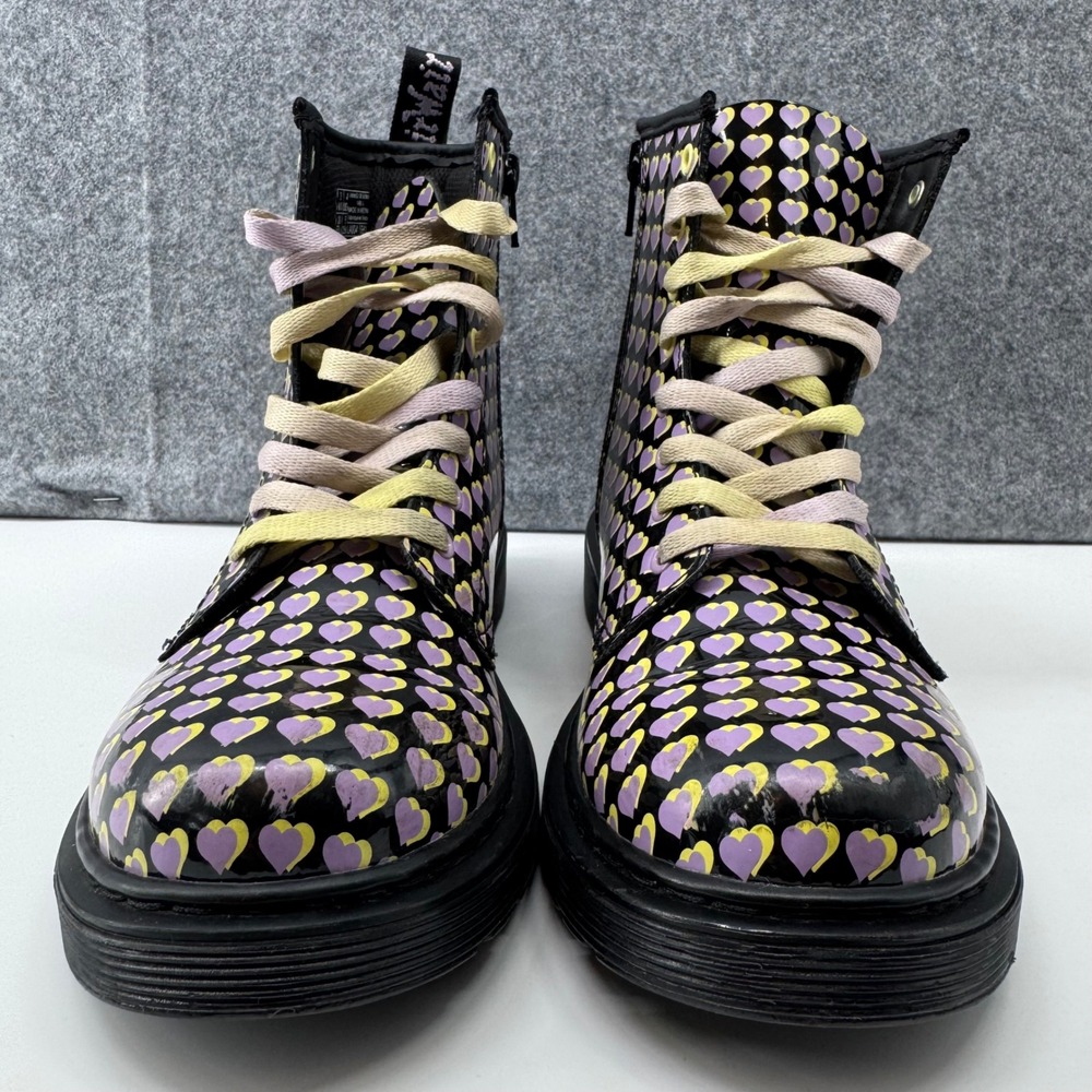 Dr. Martens 1460 J Boots Womens 5 Black Purple Yellow Heart Print Patent Leather - Picture 15 of 16